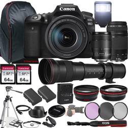 Canon Canon EOS Rebel 90D DSLR Camera w/EF-S 18-135mm f/3.5-5.6 is USM Lens EF 75-300mm f/4-5.6 III Lens 420-800mm f/8.3 HD Lens 2X 64GB Memory Case Filters Tripod More 35pc Bundle
