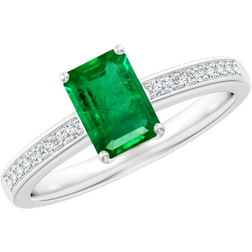 Angara Cocktail Ring 1.13Ct - White Gold/Emerald/Diamonds