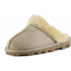 CLPP'LI Womens Slip on Faux Fur Warm Winter Mules Fluffy Suede Comfy Slippers-Sand-10