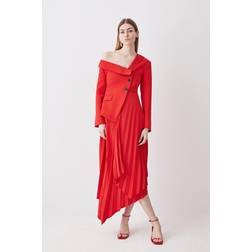 Petite TailoCrepe Asymmetric Pleated Midi Dress Red