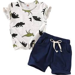 YOUNGER TREE Toddler Baby Boy Dinosaur T-shirt & Shorts - Blue