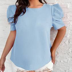 Shein Plus Solid Puff Sleeve Blouse