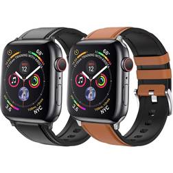 Leather with Rubber Band for Apple Watch 42/44/45/49mm 2-Pack