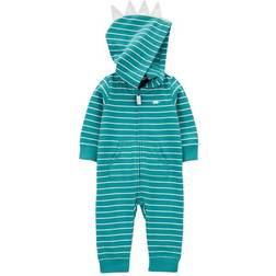 Carter's Baby Striped Dinosaur Hooded Jumpsuit - Turquoise