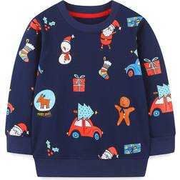 Boy's Christmas Print LS Sweatshirt - Royal Blue