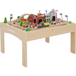 Teamson Kids Wooden Table with 85-PC Train & Town Set