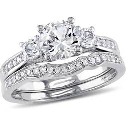 1/3 Carat ctw Lab-Created White Sapphire with Diamond Bridal Wedding Set Engagement Ring in 10K White Gold