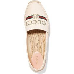 Gucci Off-white Logo Printed Canvas Leather Trimmed Espadrilles Flats WHITE