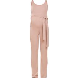 PrettyLittleThing Maternity Ribbed Tie Waist Jumpsuit Oatmeal
