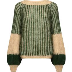 Noella Liana Knit Sweater - Beige/Bottle Green