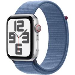 Apple Watch SE GPS Cellular Aluminum Adjustable Strap Winter Blue Sport Loop Silver Case 44mm