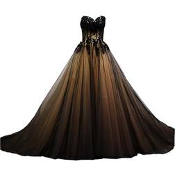 Kivary Sweetheart Corset Ball Gown Gothic Prom Wedding Dresses - Black/Gold