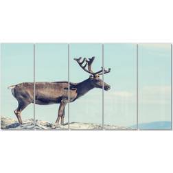 Design Art Large Reindeer in Norway Blue Framed Art 60x28"