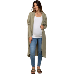 Pink Blush Open Front Long Maternity Cardigan Light Olive (86074)