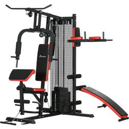 Soozier Multi Home Gym Equipment, Workout Station with Sit up Bench, Push up Stand, Dip Station, 143lbs Weights