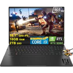 HP men 16 Premium Gaming Laptop 16.1" QHD IPS 165Hz 3ms 12th Gen Intel 14-core i9-12900H 16GB RAM 2TB SSD GeForce RTX 3060 6GB Graphic RGB Backlit Thunderbolt4 Fast Charging Win11 Black + HDMI Cable