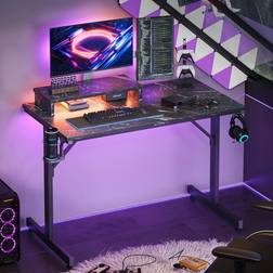 Bestier 42 inch Gaming Desk LED Computer Table with Monitor Stand and Cup Holder Home Office Desk - Black Marble