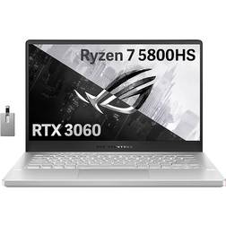 ASUS 2022 ROG Zephyrus G14 14'' FHD 144Hz Gaming Laptop, AMD Ryzen 7-5800HS, NVIDIA GeForce RTX 3060 6G Graphics, 16GB RAM, 512GB PCIe SSD, Backlit Keyboard, Win 11 Pro, White, 32GB USB Card