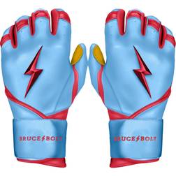 Men's Bruce Bolt Premium Pro Series Long Cuff Baseball Batting Gloves Blue/Red XLarge