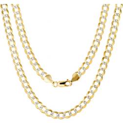 Nuragold Cuban Chain Curb Link Diamond Cut Pave Two Tone Necklace - Gold/Silver