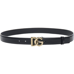 Dolce & Gabbana Buckle Leather Thin Belt - Black