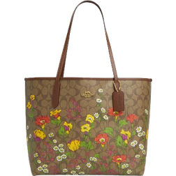 Coach City Tote In Signature With Floral Print - Gold/Khaki Multi