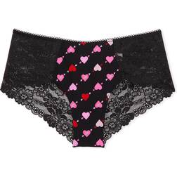 Pink No-Show Cheeky Panty - Pure Black Heart Print