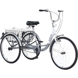 Knus Tricycle Trikes 3-Wheel Bikes 26 Inch Wheels Cruiser Bicycles with Large Shopping Basket for Women and Men - Grey Unisex