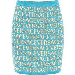 Versace Monogram Knit Mini Skirt - Turquoise/Blue