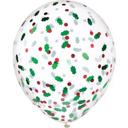 Amscan Latex Balloons Christmas Holly Berry Confetti-Filled Transparent 18-pack