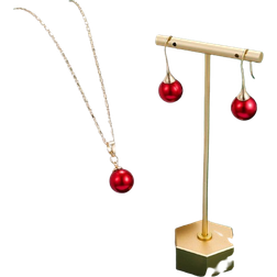 Black Beauty Necklace & Earrings Set - Gold/Pearls