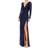 Mac Duggal Long Sleeve Sequin Faux Wrap Gown - Midnight