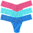 Hanky Panky Signature Lace Low Rise Thongs 3-pack - Sugar Rush Pink/Beau Blue/Cerulean Blue