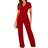 Blencot Women's Short Sleeve V-Neck Belted Wide Leg Formal Jumpsuit - Red
