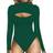 Mangopop Womens Sexy Cutout Front T-shirt Long Sleeve Short Sleeve Bodysuit Jumpsuits - Deep Green