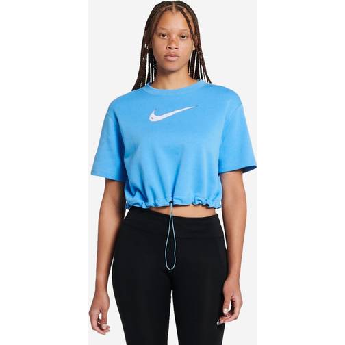 Nike Women's Sportswear Swoosh Short-Sleeve Fleece Crop Top Phantom ...