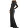 Mac Duggal Long Sleeve Sequin Faux Wrap Gown - Black