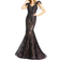 Mac Duggal Illusion Sequin Lace Feather Sleeve Mermaid Gown - Black
