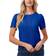 CeCe Women's Pin-Tucked Front Short Sleeve Crew Neck Blouse - Deep Royal Blue