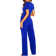 Blencot Women's Short Sleeve V-Neck Belted Wide Leg Formal Jumpsuit - Bright Blue