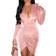 YMDUCH Sexy Long Sleeve V Neck Ruched Bodycon Wrap Cocktail Club Mini Dress - Pink