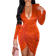YMDUCH Sexy Long Sleeve V Neck Ruched Bodycon Wrap Cocktail Club Mini Dress - Orange