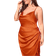 Floerns Women's Satin Spaghetti Strap Cowl Neck Wrap Party Cami Dress Plus Size - Burnt Orange