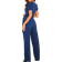 Blencot Women's Short Sleeve V-Neck Belted Wide Leg Formal Jumpsuit - Royal Blue