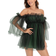 Romwe Women's Romantic Flounce Mini Dress - Dark Green Solid
