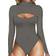 Mangopop Womens Sexy Cutout Front T-shirt Long Sleeve Short Sleeve Bodysuit Jumpsuits - Dark Heather Grey