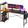 Bestier Gaming Desk Computer Desk with LED Lights Storage Shelves and Side Bag Home Office Desk 61" - Black Grained