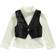 Little Girl’s Solid Color Long Sleeve Knitted Tops with Leather Vest - Beige