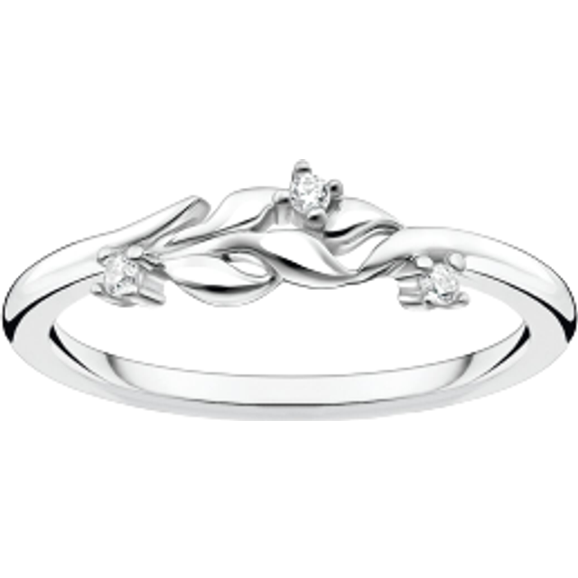 Thomas Sabo Charm Club Leaves Ring - Silver/Transparent • Price
