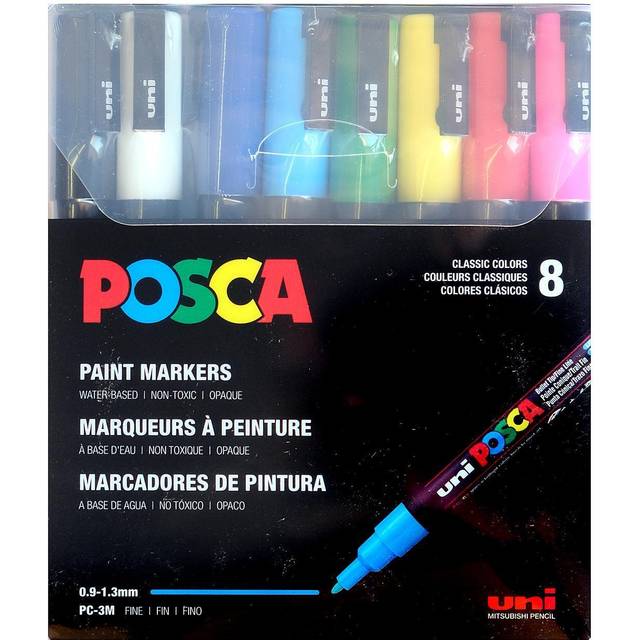 Uni POSCA PC-3M Paint Markers, Fine Point Marker Tips (0.9-1.3mm), Assorted  Ink, 8 Count 